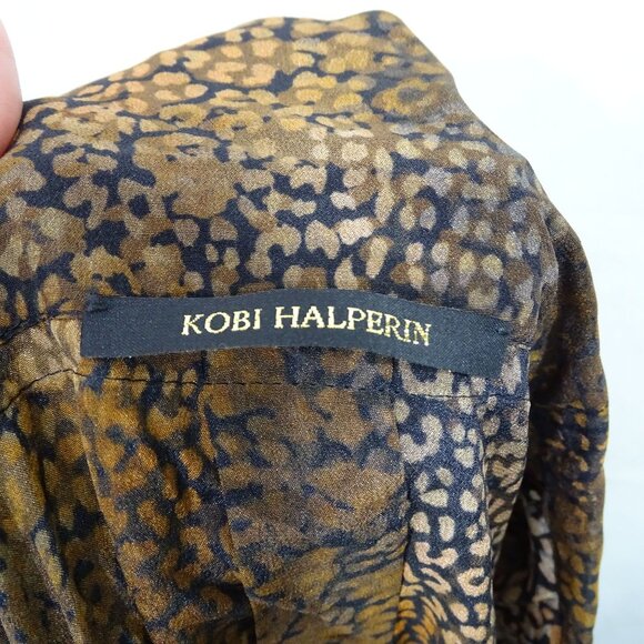Kobi Halperin Animal Leopard Print Silk Blouse Women Size S Long Bell Sleeves - Picture 8 of 13